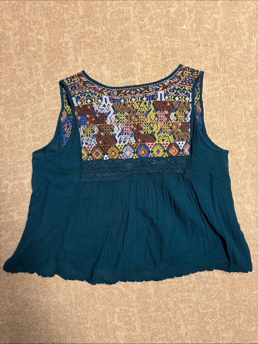 Free People Embroidered Teal Sleeveless top - Picture 3 of 3
